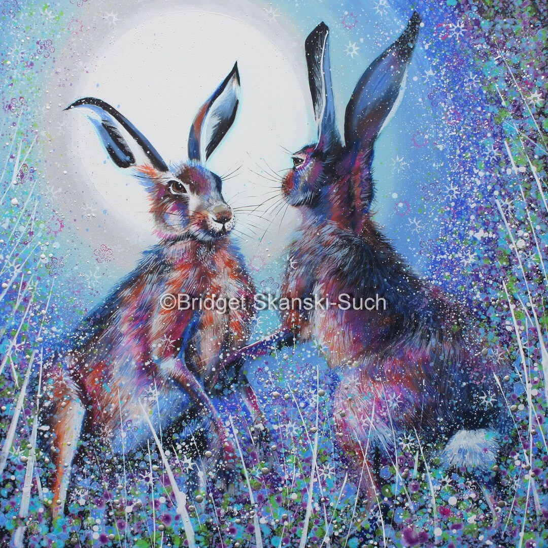 Boxing Hares Print, Jack Rabbits, Moonlight, Countryside Print. Animals ...