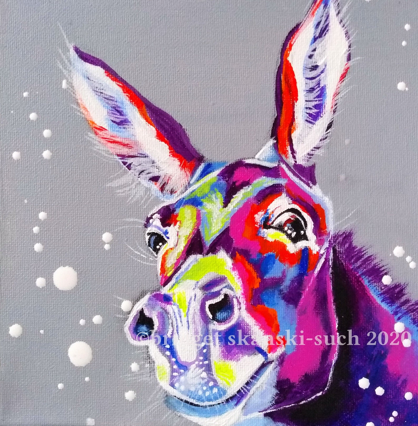 Colourful donkey limited edition print, funny bright donkey wall art