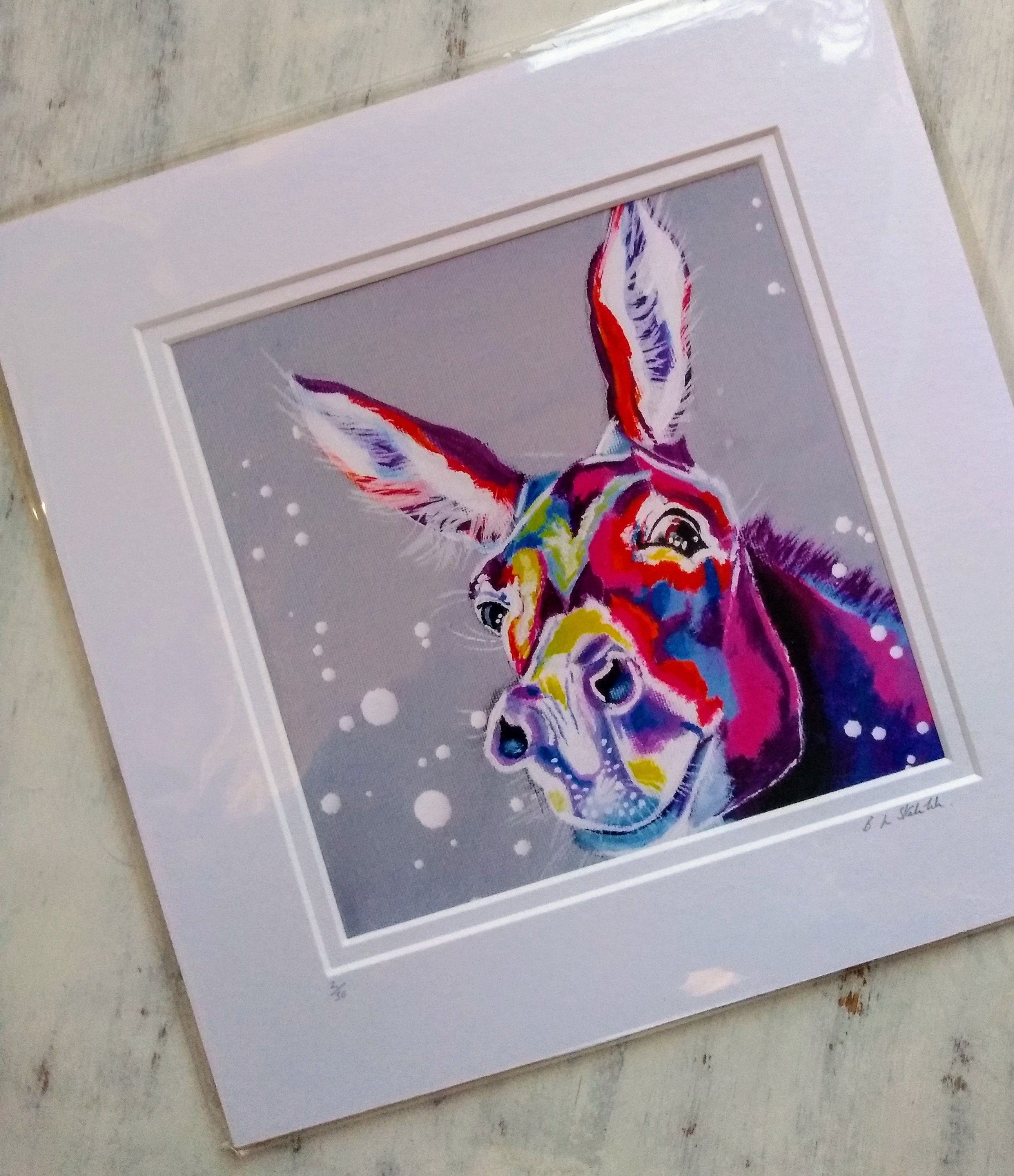 Colourful donkey limited edition print, funny bright donkey wall art