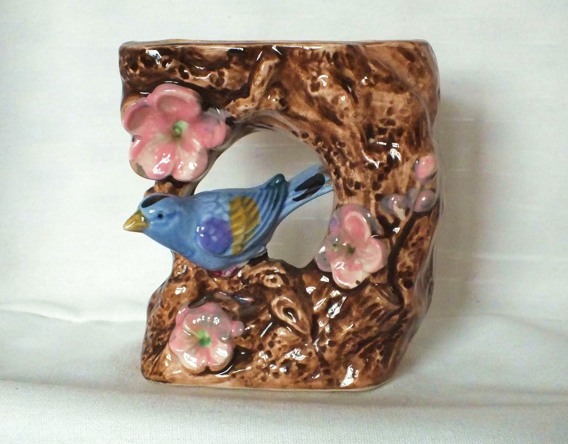 Beautiful vintage bird Vase Hand Painted blossom and Etsy