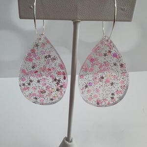 Pink Glitter Resin Earrings | Teardrop Earring | Gift for Her