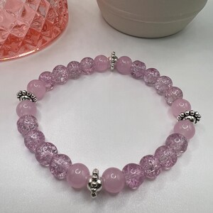 Handmade Pink Beaded Bracelet with Silver Accents