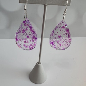 Purple Glitter Resin Teardrop Earrings: Unique Handmade Jewelry