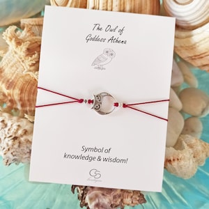 Bracciale con la dea Atena, mitologia greca, dei greci, braccialetto con carta, ciondolo gufo dorato, gioielli greci, braccialetto gufo, simbolo della dea Atena