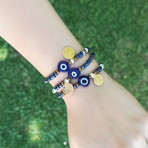 blue evil eye bracelet, blue bead bracelet, minimal bracelet, greek mati, evil eye jewelry, friendship bracelets, protection jewelry