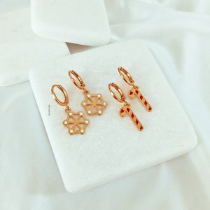 christmas jewelry, christmas earrings, snowflake earrings, candy earrings, greek jewelry, mini earrings, gold earrings, new years gift