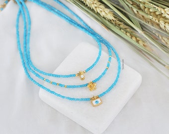 turquoise necklace, evil eye necklace, greek jewelry, short necklace, summer jewelry, summer necklace, gold daisy necklace, eye necklace