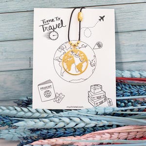 Collana con ciondolo a forma di pianeta Terra in oro, collana con ciondolo a forma di pianeta Terra, regalo a tema viaggio, biglietto di viaggio, collana da viaggio, ciondolo con pianeta Terra, regalo accessorio da viaggio