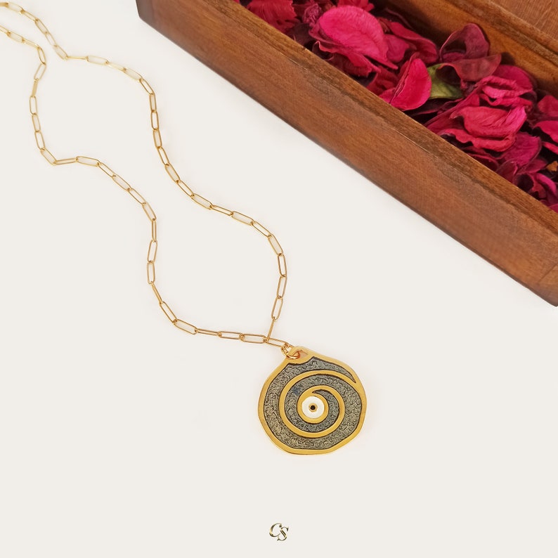 evil eye necklace, gold chain necklace, green eye, evil eye jewelry, steel chain necklace, big evil eye, greek mati, evil eye pendant image 1