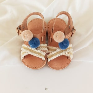 baby shoes, baby sandals, girl sandals, girl shoes, shoes for kids, greek leather sandals, kid sandals, baby clothes, pom pom sandals
