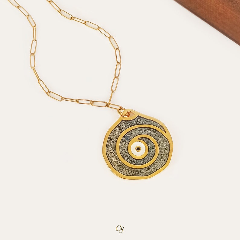 evil eye necklace, gold chain necklace, green eye, evil eye jewelry, steel chain necklace, big evil eye, greek mati, evil eye pendant image 2