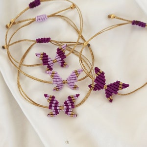 4 PCS purple macrame butterfly bracelet, spring, butterfly jewelry, macrame jewelry, butterfly bracelet, macrame bracelet, greek jewelry