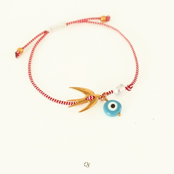 swallow bird martaki, swallow bird bracelet, greek martakia, martaki, martis bracelet, evil eye bracelet, march bracelet, greek jewelry