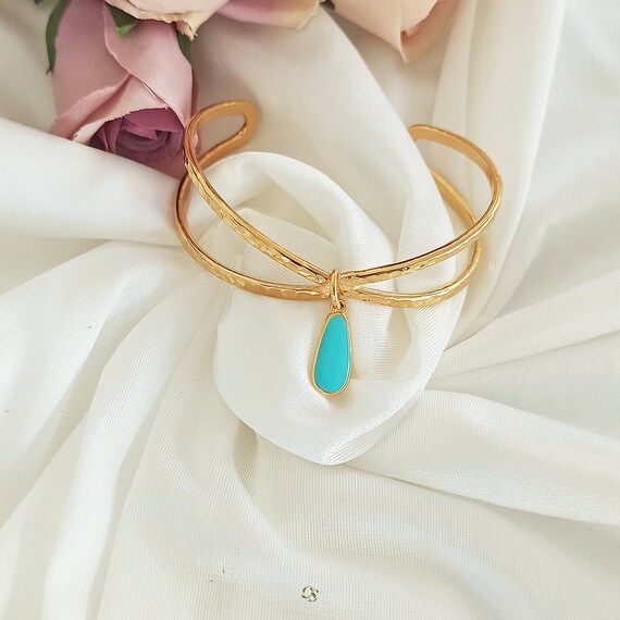 Gold bangle bracelet with charms deals