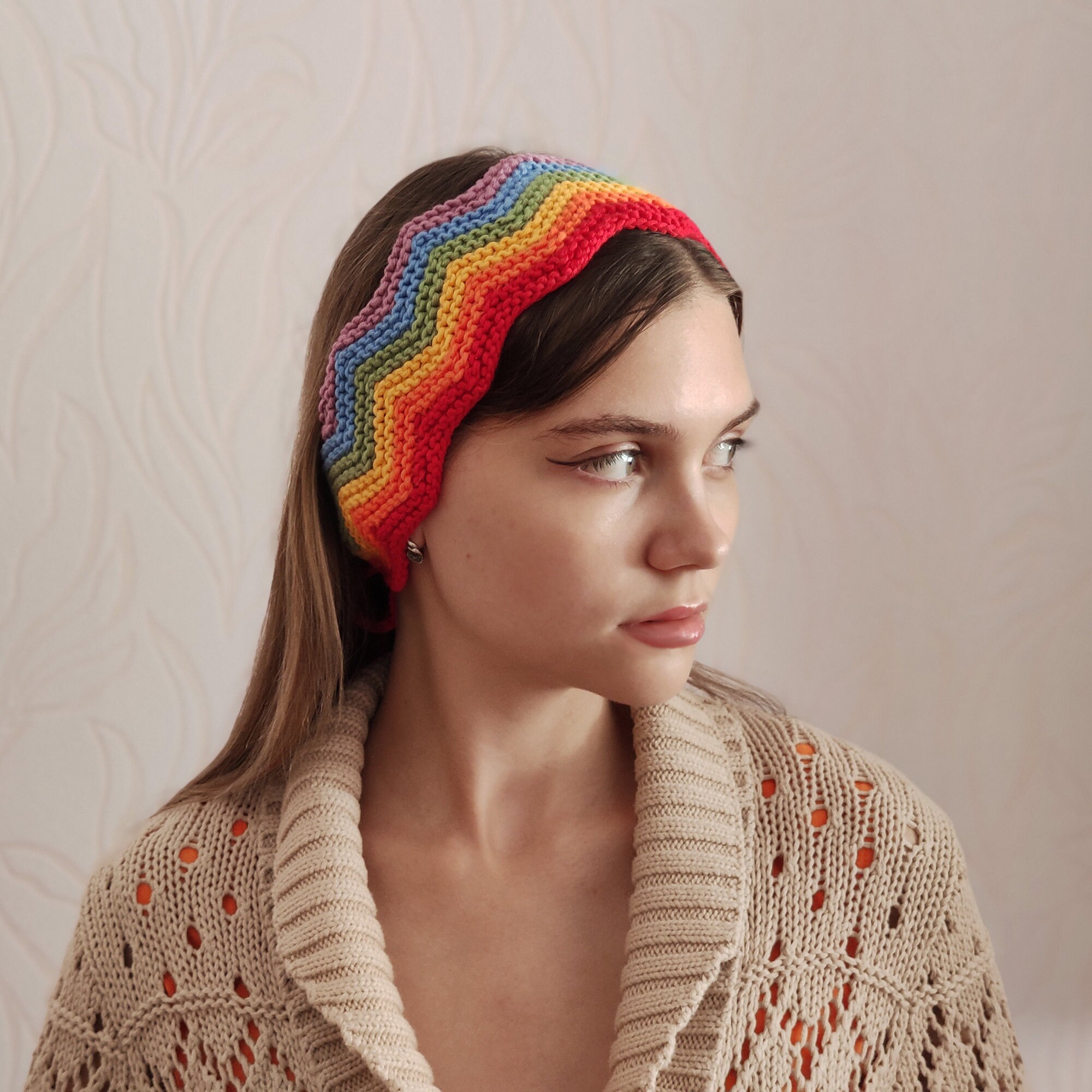 Knitted rainbow headband Adjustable headband women Etsy