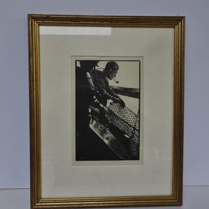 Woodcut. Early 20th Century.  Ivy Anne Ellis.  &quot;Pulling in the nets&quot;.   Known Illustrator
