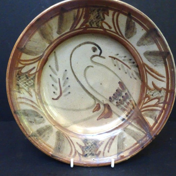 Seth Cardew.  Stoneware studio pottery bird plate for Wenford Bridge Pottery