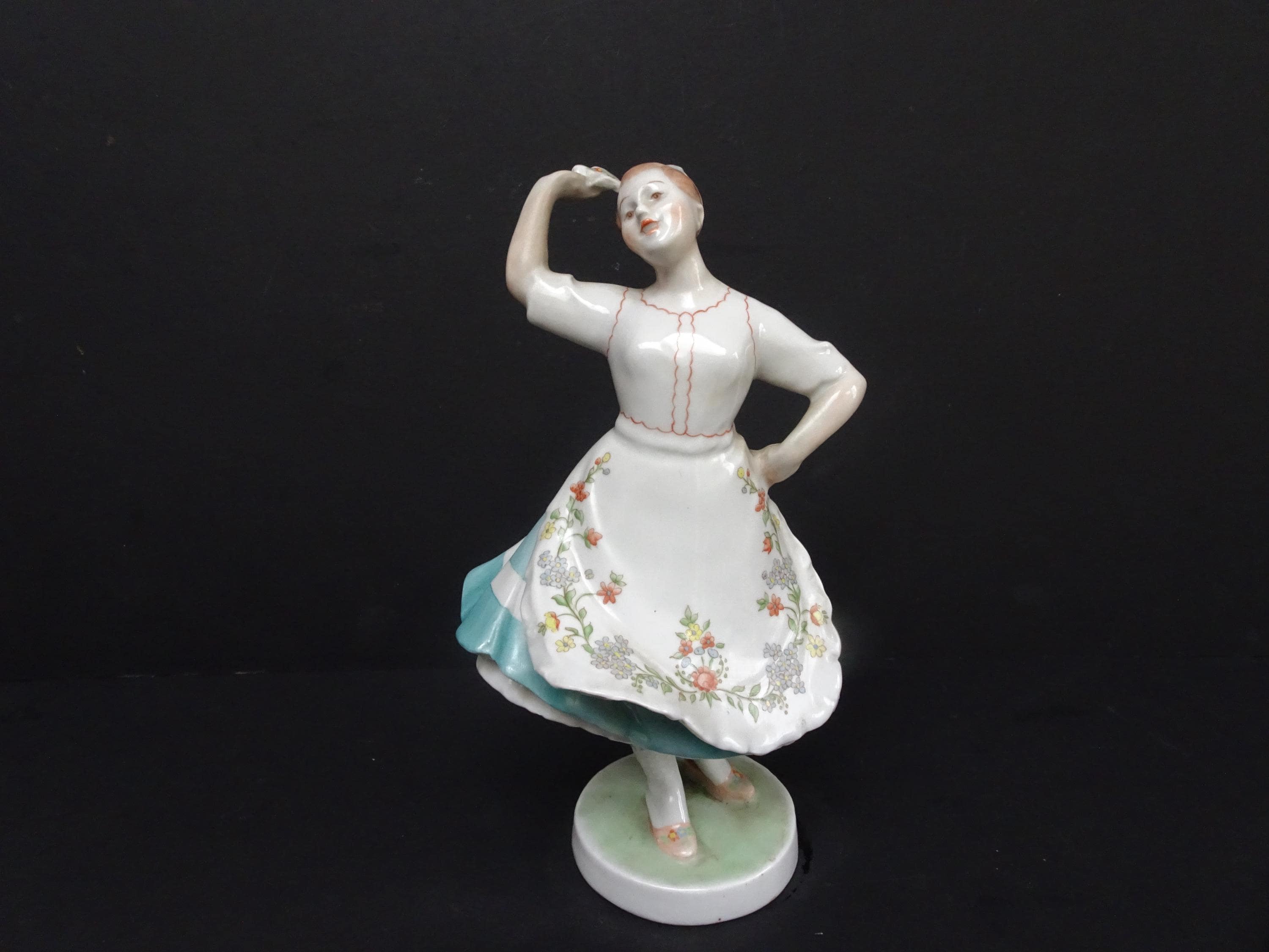 Zsolnay Pecs Art Deco Figurine.  Hungarian Dancer. 'Teveia'.  1930s.  Folk art