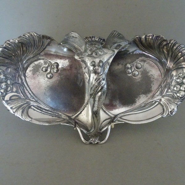 WMF Pewter Double Dish with Maiden Handle