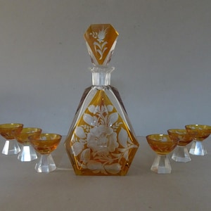 1930s Art Deco Cocktail set. Cut Glass. Classic art deco. Probably Czechoslovakian. Circa 1930