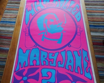 Plakat Black Lite z 1969 roku. „Kto skręcił Mary Jane?”. Psychodeliczny. Kontrkultura.