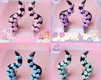 Tentacle horn hair clips / pastel goth / creepy cute