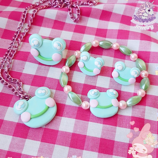 Lovely Little Frog jewelry set / fairy kei / cottagecore / pastel