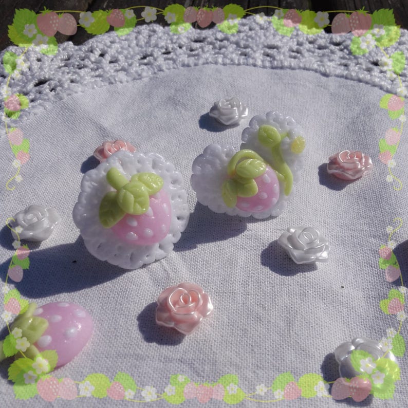 Strawberry angel doily rings yumekawaii lolita kawaii