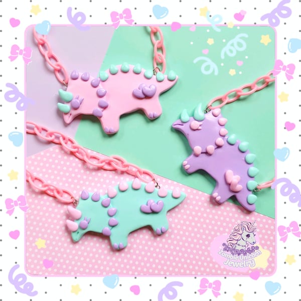 Pastel prehistoric pretties triceratops necklace / fairy kei / kawaii