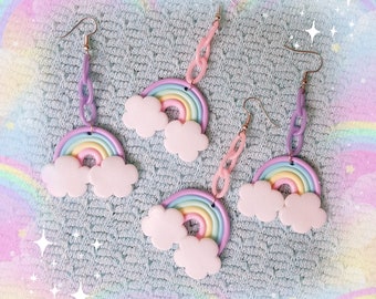 Rainbow earrings pastel kawaii fairy kei
