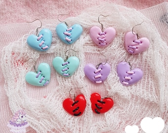 Frankenheart earrings / menhera / creepy / pastel goth