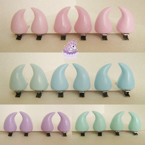 Pastel devil horns hair clips / pastel goth / creepy cute