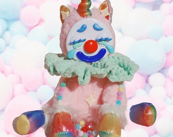 Jolly Jinx The Unicorn Clown, clay face plushie