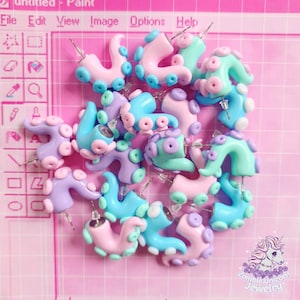 Tentacle earrings studs or clip-ons / pastel goth / creepy cute