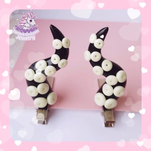 Tentacle horn hair clips / pastel goth / creepy cute image 3