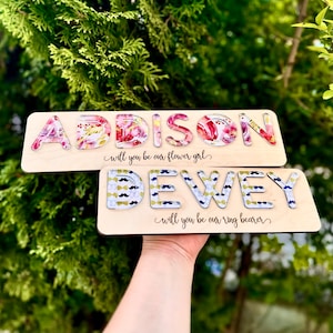 Personalized Wooden Name Puzzle: Flower Girl Proposal Keepsake