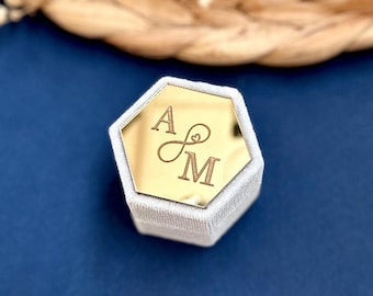 Hexagon Velvet Ring Box – Personalized Wedding Ring Case with Laser Initials