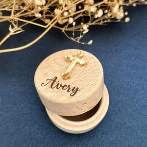 Joyero de bautizo con forma de cruz, caja de madera para recuerdo de bautizo, ideal como regalo para niña o niño.