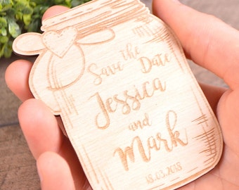 Rustic Wood Mason Jar Save-the-Date Magnet: Wedding Invitation