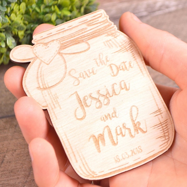 Wood Save-the-Date magnet Save the date wooden magnets Save-the-Date Mason Jar Save The Date wedding rustic save the date Wedding Invitation