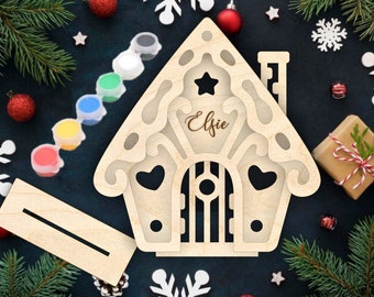 Christmas Gift Wooden Gingerbread House with Stand Decorate Your Own Gingerbread House Coloring Kit Ginger House Decoration