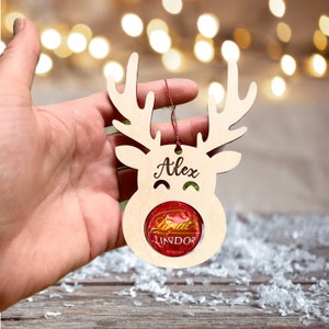 Christmas Name Ornament, Lindor Christmas Baubles, Reindeer Chocolate Holder Ornament, Candy Gift for Teachers, Reindeer Chocolate Bauble