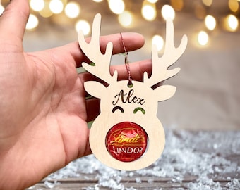Décoration de renne personnalisée : porte-chocolat Lindor en contreplaqué