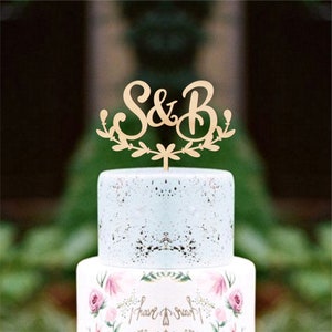 Wedding cake topper Initials cake topper Wreath cake topper Custom cake topper Wood Cake Topper