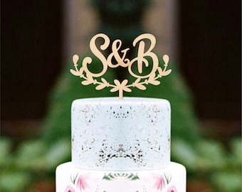 Wedding cake topper Initials cake topper Wreath cake topper Custom cake topper Wood Cake Topper