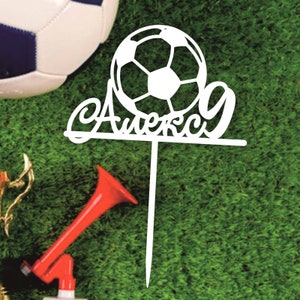 Soccer Birthday Topper, Football Personalised Cake Topper with Name & Age, Boy Soccer Birthday Party, Birthday Party Supplies