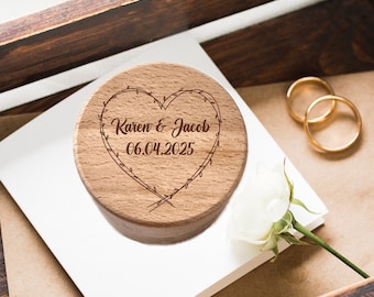 Houten ringdoos met aangepaste naam, aangepaste houten huwelijksceremonie ringdoos voor huwelijksceremonie, gepersonaliseerde verlovingsringdoos