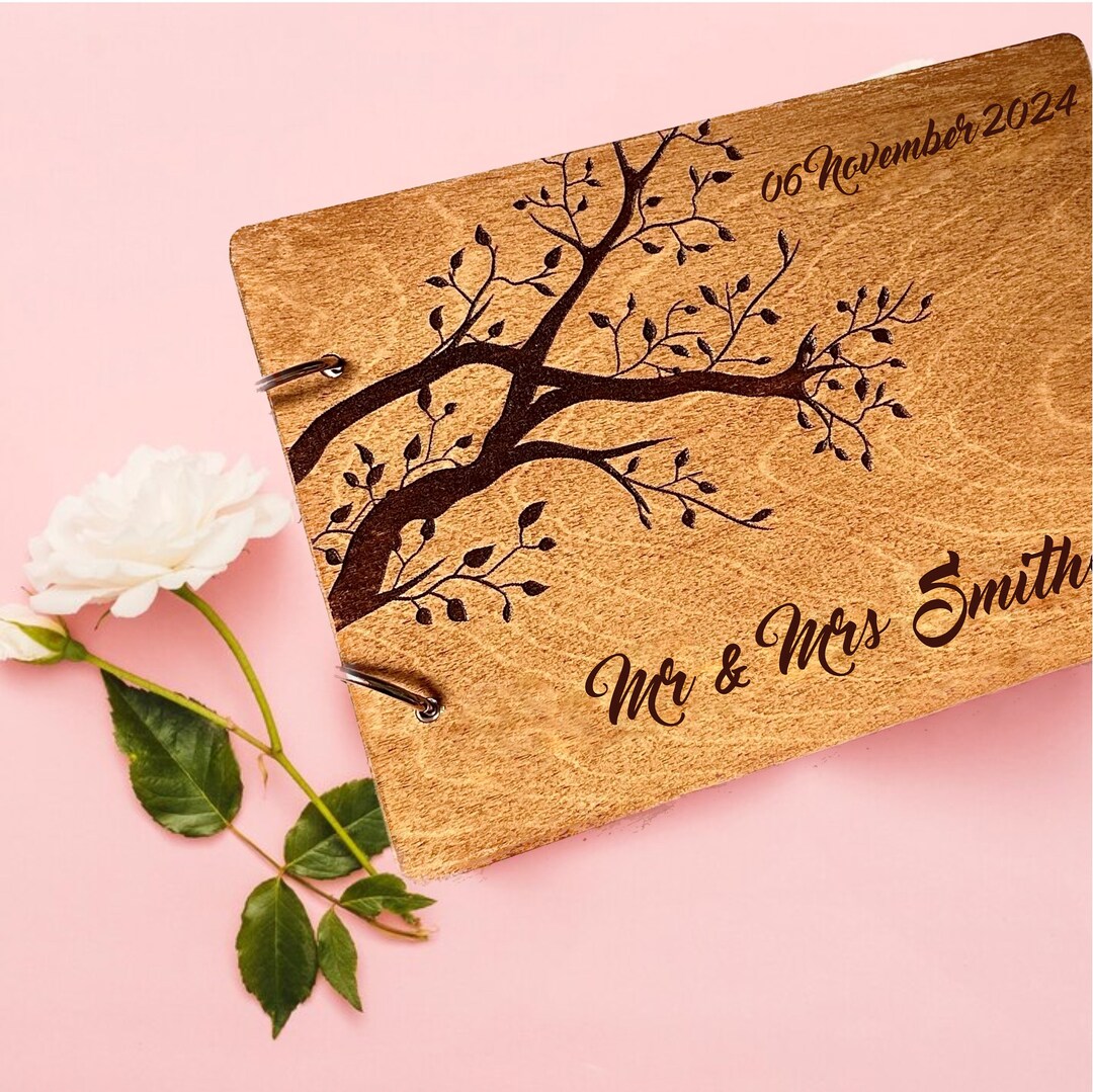 Wooden Wedding Guest Book, Personalized Wood Guestbook, Wedding Book ...