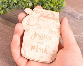 Rustic Mason Jar Wood Save The Date Magnet