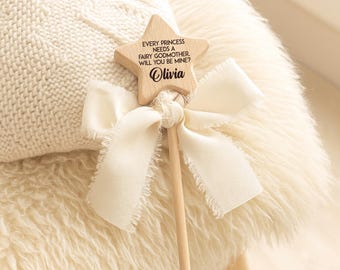 Varita de estrella de madera personalizada: regalo de hada madrina, recuerdo de propuesta